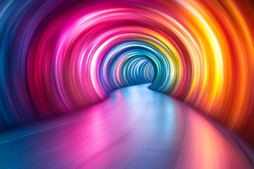 Colorful swirling tunnel with vibrant light streaks.