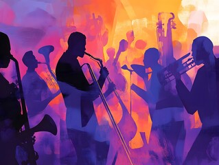 Illustration for an energetic and emotional jazz orchestra