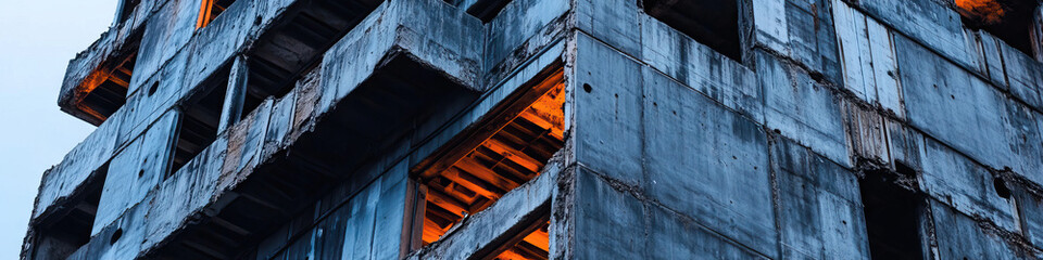 Obraz premium Damaged Concrete Building Exterior and Interior Framing