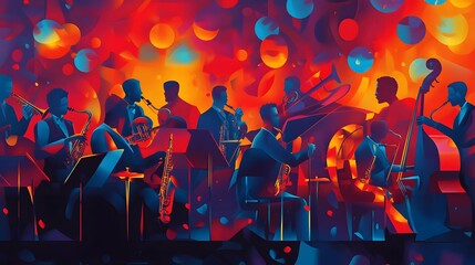 Illustration for an energetic and emotional jazz orchestra