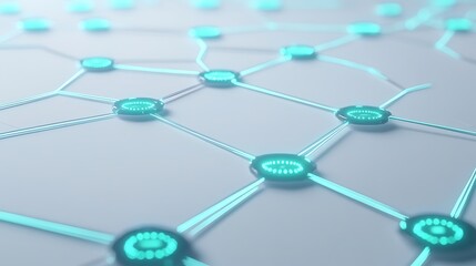 A futuristic data network with glowing blue and green connections on white background