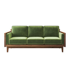 Green Velvet Sofa with Wooden Frame
