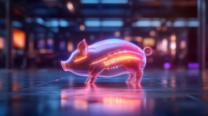 Futuristic Metal Pig with LED Lights in High-Tech Lounge. Generative AI