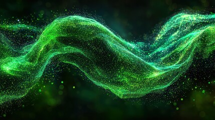 Green energy wave, dark bokeh background, abstract, digital art