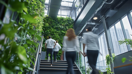 sustainable success green office with rushing employees esg business concept