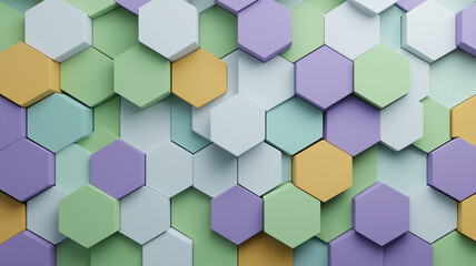 Colorful hexagonal pattern with pastel shades of purple, green, and yellow