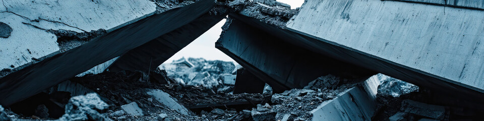 Fototapeta premium Ruined Concrete Structure Debris Field