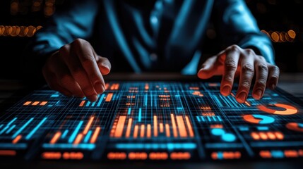 Naklejka premium Analyzing Data: Business Professional Interacting with Digital Analytics Dashboard