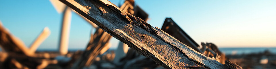 Close-up of Weathered Wooden Planks near Ocean