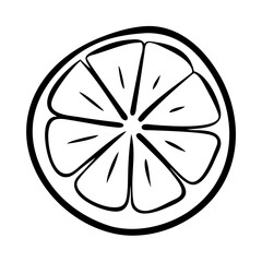 Slice of lemon outlined against a white background