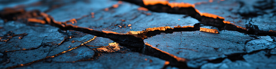 Cracked Surface Texture: Dark Blue and Orange Hues