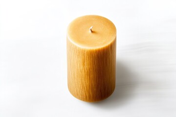 top-down view of high realistic photo of cylindrical beeswax candle with textured surface and natural tone