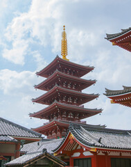 Five Storery Pagoda at Senso Ji Temple at Asakusa in Taito District, city of Tokyo, Japan. 
