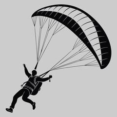 a man flying on a paraglider silhouette vector design art and illustration
