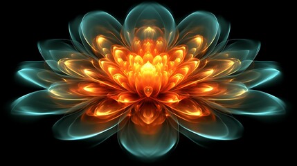 Abstract Teal and Orange Fractal Flower Design