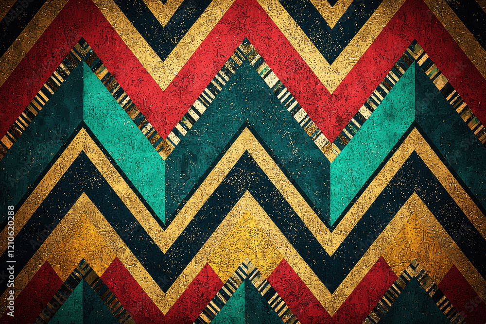 Poster vibrant aztec pattern featuring chevron shapes and rich colors in a symmetrical design for striking 