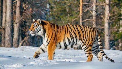 Obraz premium Powerful Tiger in the Heart of Wild Winter Nature: Snowy Forest Wildlife Adventure