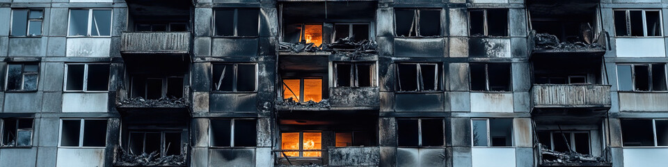 Fire-Damaged Apartment Building Facade