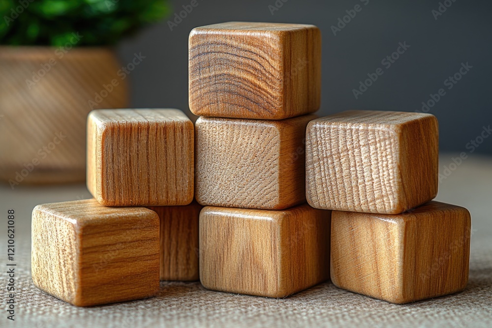 Poster a stack of wooden blocks resting on a table