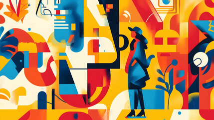 Vibrant street art mural with graffiti and tags, vector flat minimalistic isolated