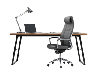 Office desk with lamp table isolated on transparent or white background