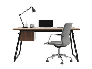 Office desk with lamp table isolated on transparent or white background