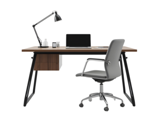 Office desk with lamp table isolated on transparent or white background