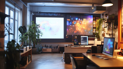Fototapeta premium A creative studio with a holographic brainstorming 