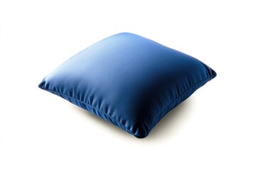 top-down view of high realistic photo of square navy blue cushion with smooth satin finish