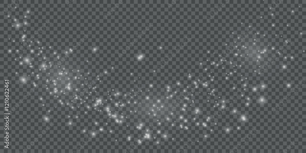 Poster glowing light effect with many glitter particles isolated on transparent background. vector starry c