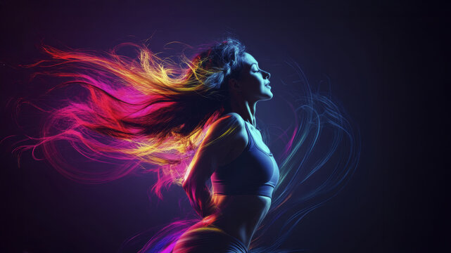 Energetic zumba dancer in motion with vivid colors in dynamic spin