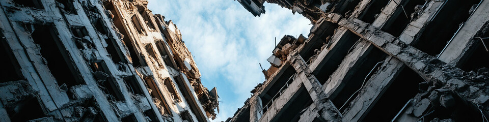 Fototapeta premium Partially Destroyed Multi-Story Buildings