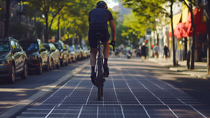 Obraz premium A cyclist riding on a smart bike path equipped 