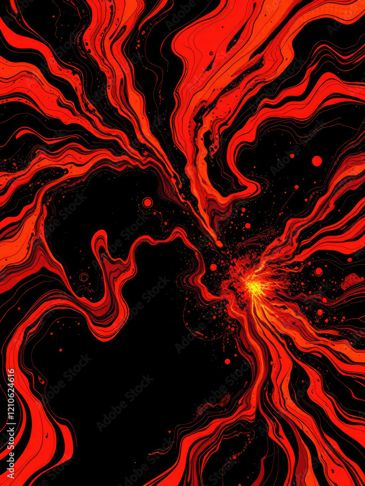 Poster abstract black orange background with dynamic patterns, vibrant hues., textured background