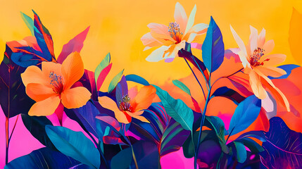 Vibrant floral minimalism with colorful botanical design for modern art and decor.illustration