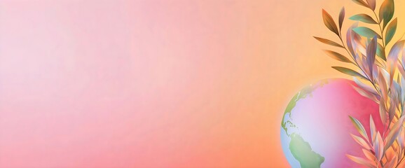 Globe with spring flowers on pink background, horizontal, suitable for Earth Day, environmental campaigns, spring celebrations and global awareness content
