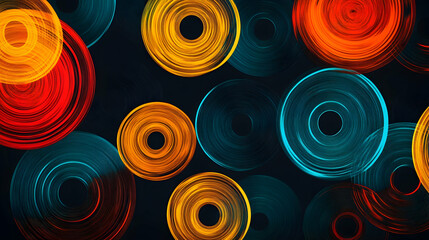 Vibrant geometric circles on black background for modern art design.illustration