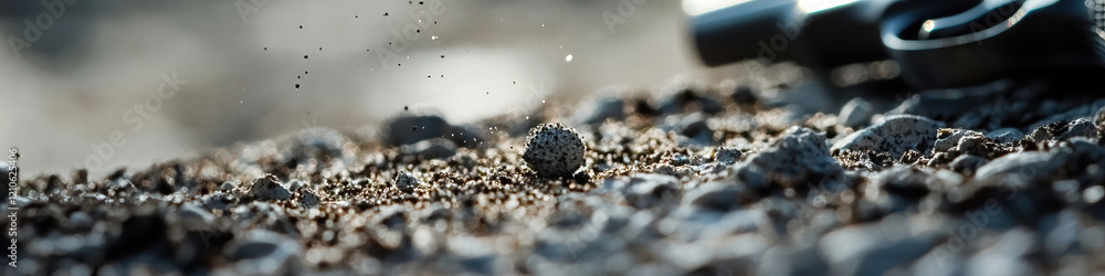 Poster aggregate sphere on loose aggregate surface with airborne particles