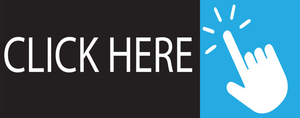 Hand clicking and pointer icon symbol. Click cursor Click Here Button. 