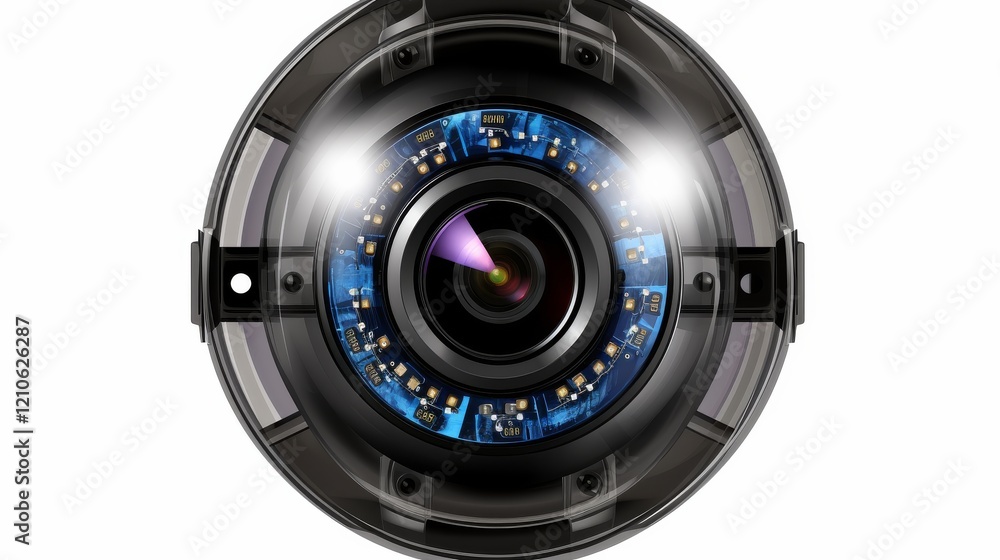 Poster innovative camera lens with intricate technology design on display. generative ai