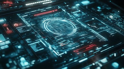 Futuristic Digital Interface Displays Data Streams and Code