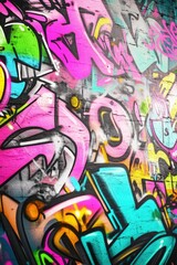 Urban art on a city wall, vibrant colors and creative designs