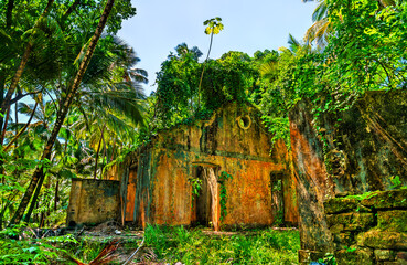 Remains of notorious penal colony in Saint Joseph Island, Salvation Islands, French Guiana, South...