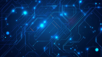 Obraz premium A vibrant digital circuit design glowing in blue against black.