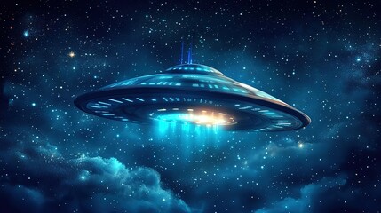 Obraz premium UFO with light trail glowing floating in sky 