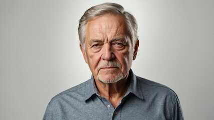 Obraz premium elderly american male in casual wear on white background model portrait looking serious for ad concept space for text