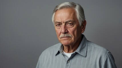 Fototapeta premium elderly american male in casual wear on pastel color background model portrait looking serious for ad concept space for text