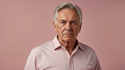 Obraz premium elderly american male in casual wear on pastel color background model portrait looking serious for ad concept space for text
