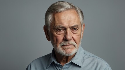 Obraz premium elderly american male in casual wear on pastel color background model portrait looking serious for ad concept space for text