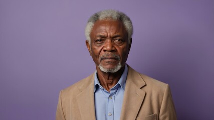 Fototapeta premium elderly african male in casual wear on pastel color background model portrait looking serious for ad concept space for text